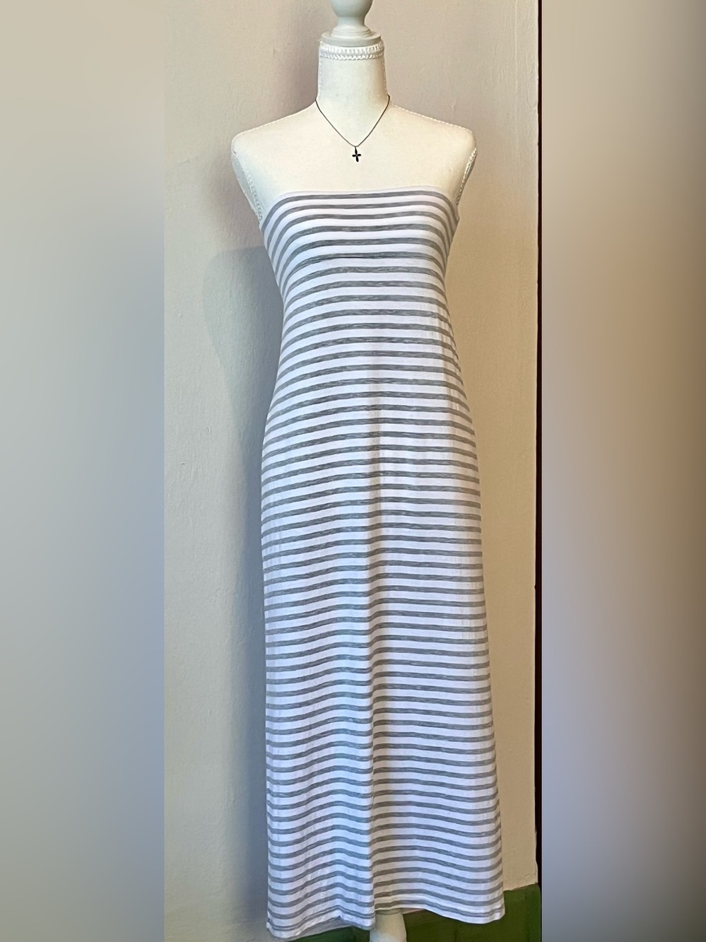Striped Gray and White Sleeveless Maxi Dress/skirt